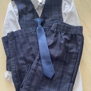 Calvin Klein Boys White Shirt with Blue Triangle Print and Navy Vest